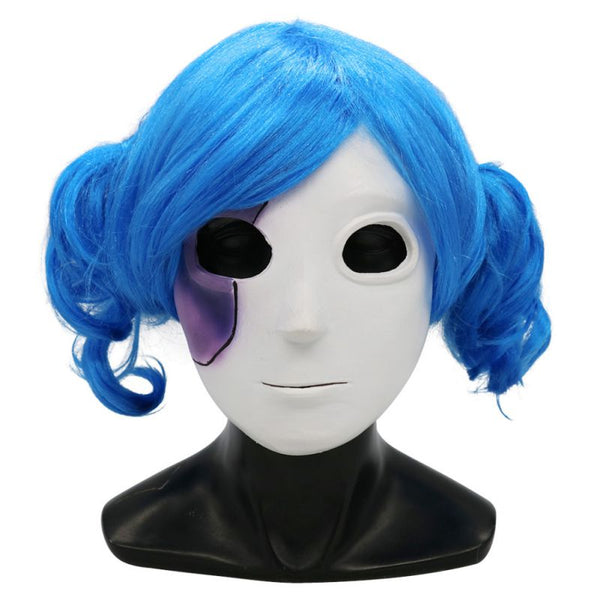 Sally Face Natural Latex Mask Halloween Props Cosplay Blue Wavy Wig